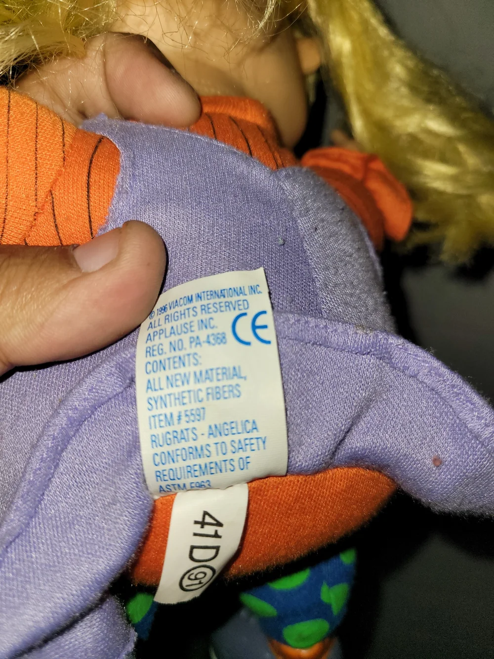 Rugrats Angelica Plush Doll Vintage Figure 1996 Vinyl Face 12